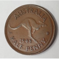AUSTRALIA 1948 . HALF 1/2 PENNY . ERROR . BROADSTRUCK . MIS-SHAPED 8